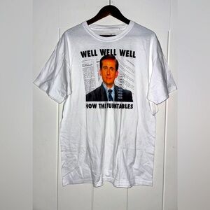 The Office Well How The Turntable Men White Cotton‎ Short Sleeve Tee Shirt L NEW